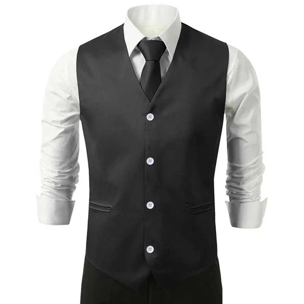 New Men Button V Neck Sleeveless Waistcoat Dress Tight Suit Vest Wedding Suit Business Formal  Jacket Top Solid Male Adult Vest