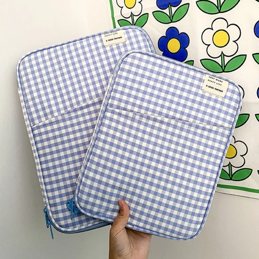 

Tablet Pouch Ins Grid Laptop Bag 11 Inch 13 Inch Tablet Sleeve Bag Shockproof Kawaii Girl Computer Bag Laptop Case