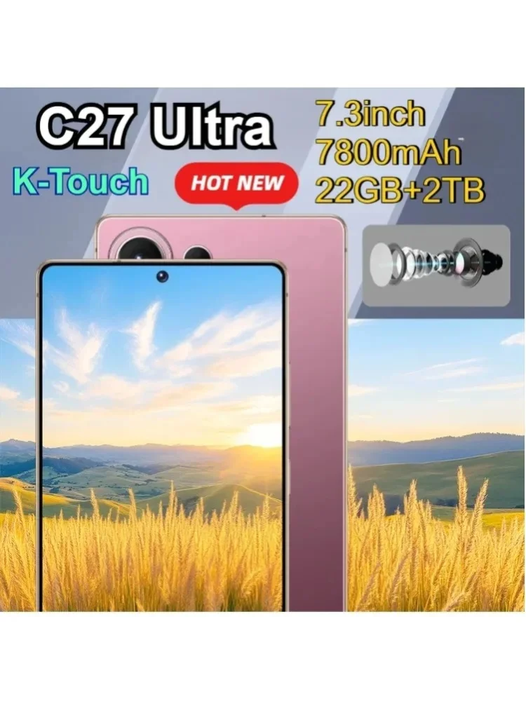 K-Touch Smartphone für C27 Ultra, 7800mAh Akku, Handy mit 7,3 Zoll Vollanzeige, 48MP Kamera, 22GB+2TB, Gesichtserkennung, entsperrt, 5G, Dual-SIM, Android 15, Mobiltelefone mit FM-Radio