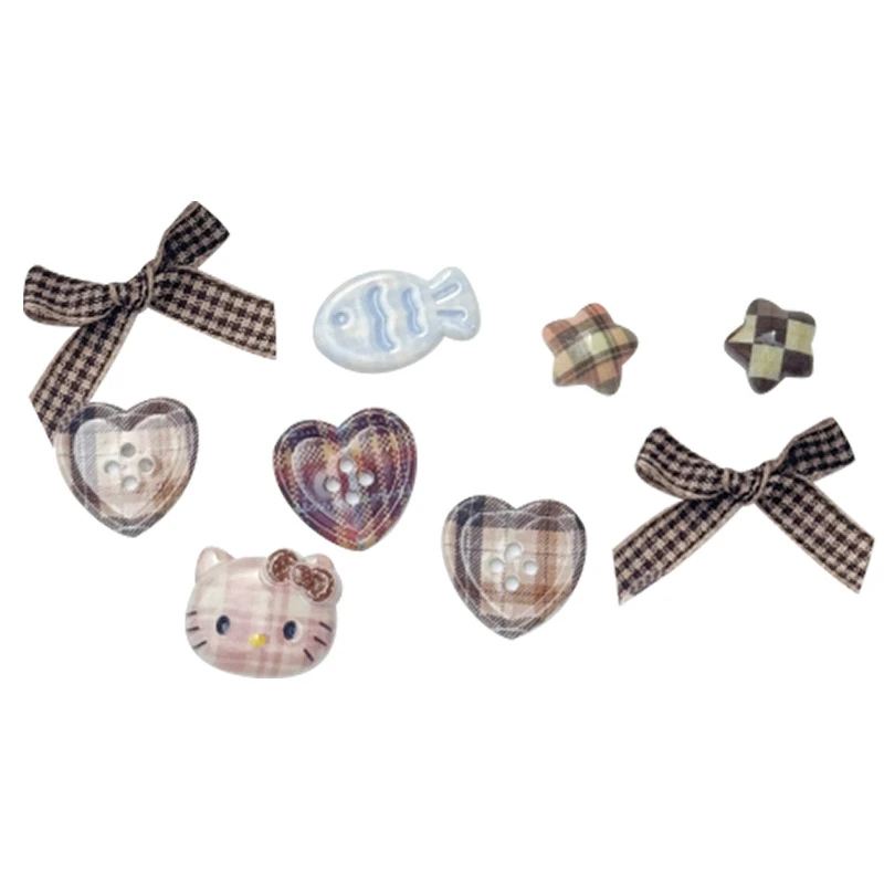 New Hello Kitty Shoe Accessories Grid, bow tie Accessories kawaii Anime Decoration Cartoon DIY Xmas Party Gifts Favors