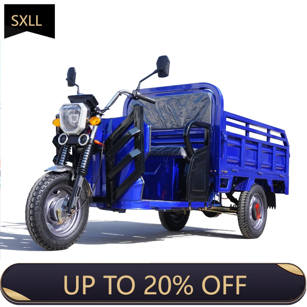 

SXLL High quality 60V 30AH 45AH 52AH 1000W three-wheel reversing tricycle electric freight tricycle popular closed body type