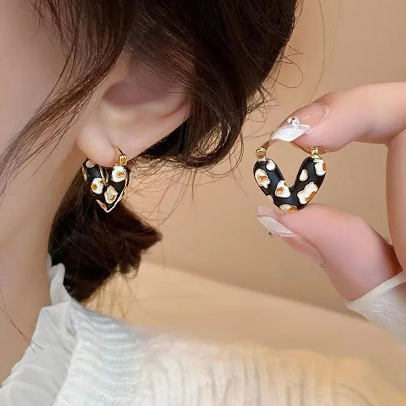 2026 Trendy Colorful Enamel Red Drip‑Oil Heart Hoop Dangle Earrings for Women Girls,Korean Elegant Love Design,Fashion Ear Jewelry for Daily Dating Party Birthday Holiday Gift Accessories