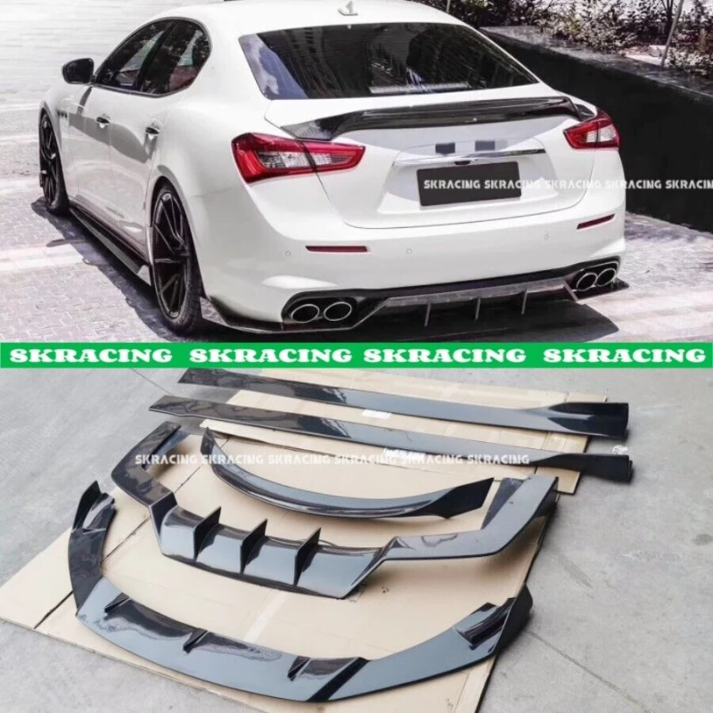 Voor Maserati Ghibli 2014 + Echte Koolstofvezel Voor Achterkant Lip Cover Sideskirt Spoiler Body Kit