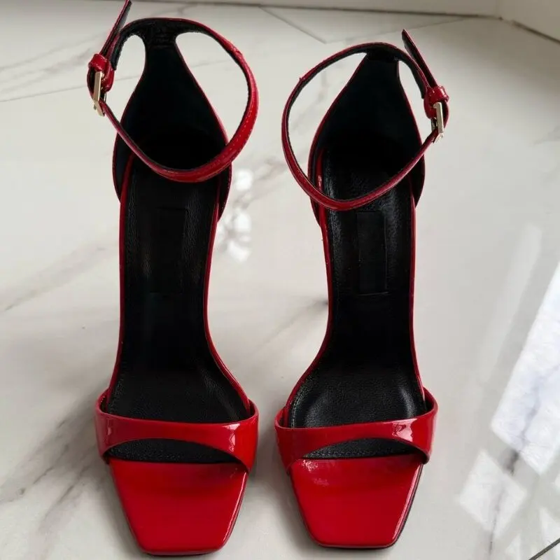 European American Style Square Head Open Toe One Word Buckle Super High 8CM Up Heel Bag Heel Fashion Sandals Large Size 34 46