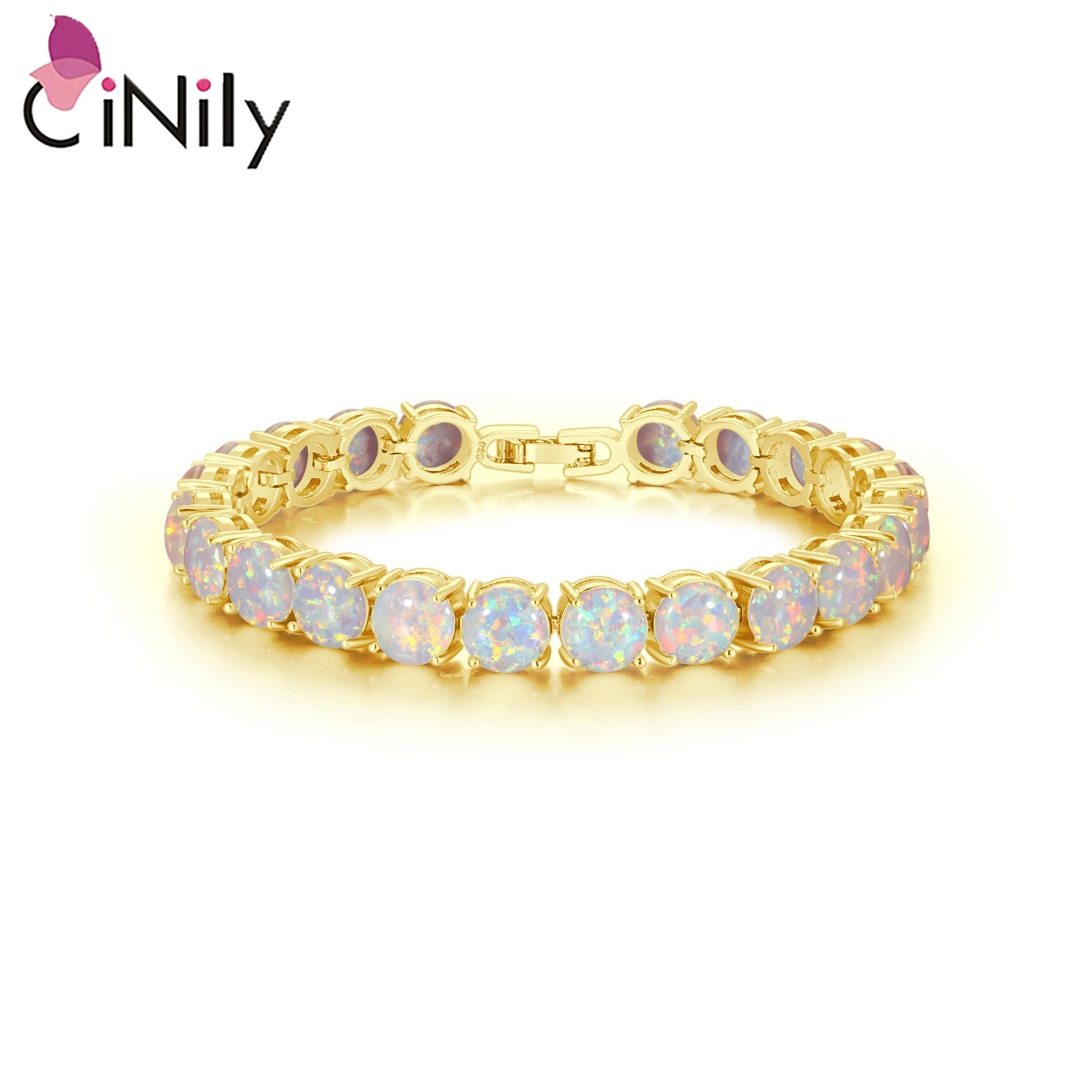 CiNily White/Blue Fire Opal Stone Chain Link Bracelet&Bangles for Women Gold Plated Luxury Larger Bohemia Summer Jewelry Gifts