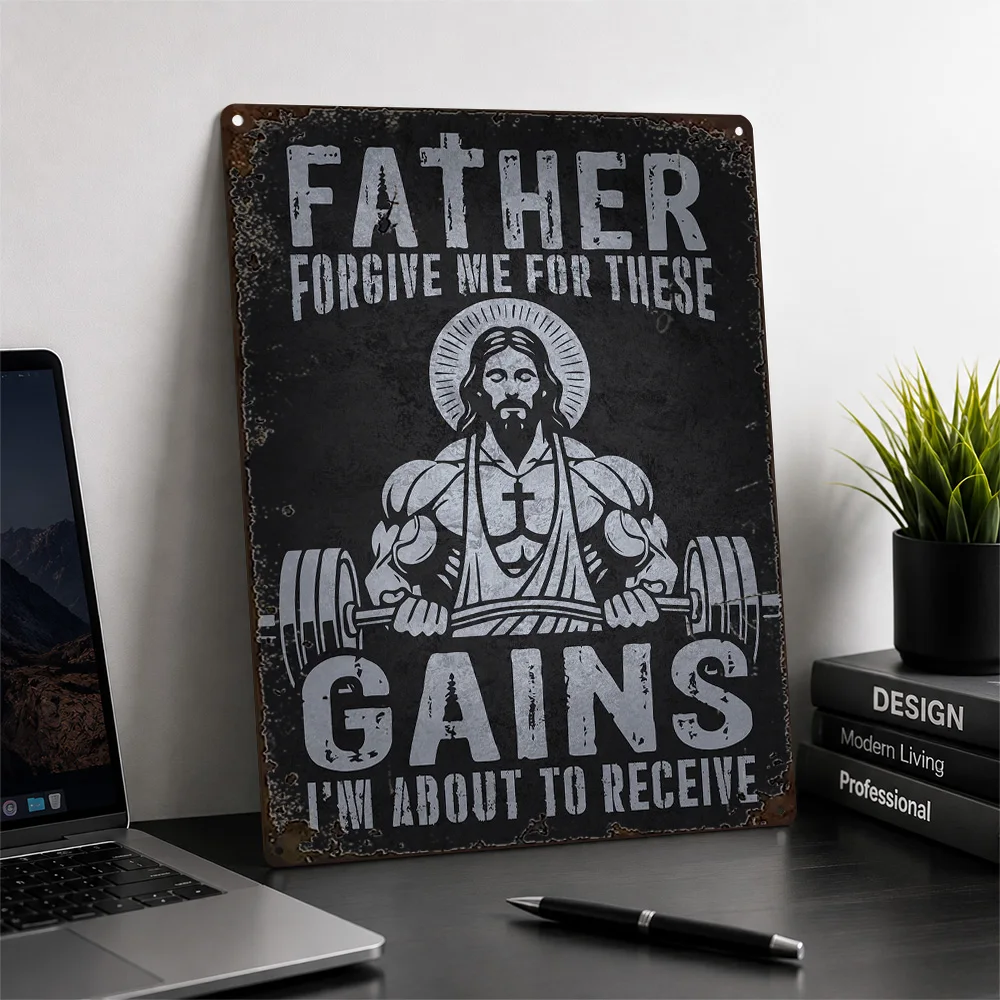 Jesus Barbell Workout Quote Printed Poster Humorous Wall Art For Home Gym Personalized Aluminum Metal Sign Fitness Lover Gift