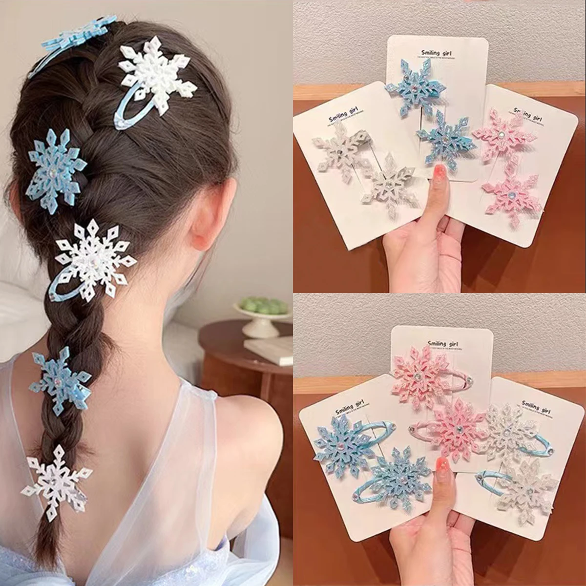 Handmade Ice and Snow Romance Snowflake Hair Clip New Children's Hair Clip Princess Elsa Hair Accessories Girl Side Clip Little