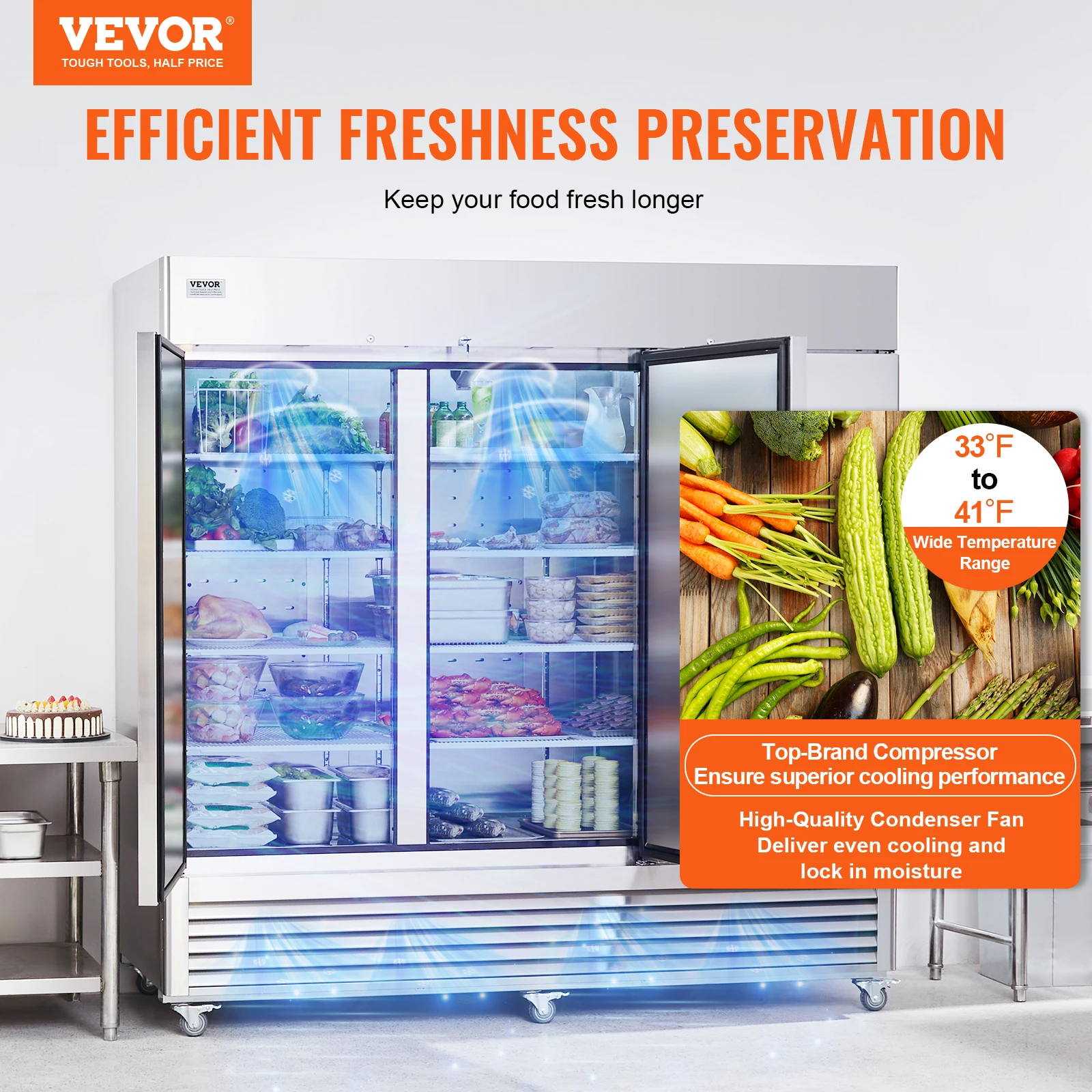 VEVOR Commercial Refrigerator 60.42 Cu.ft, Reach In 82.5