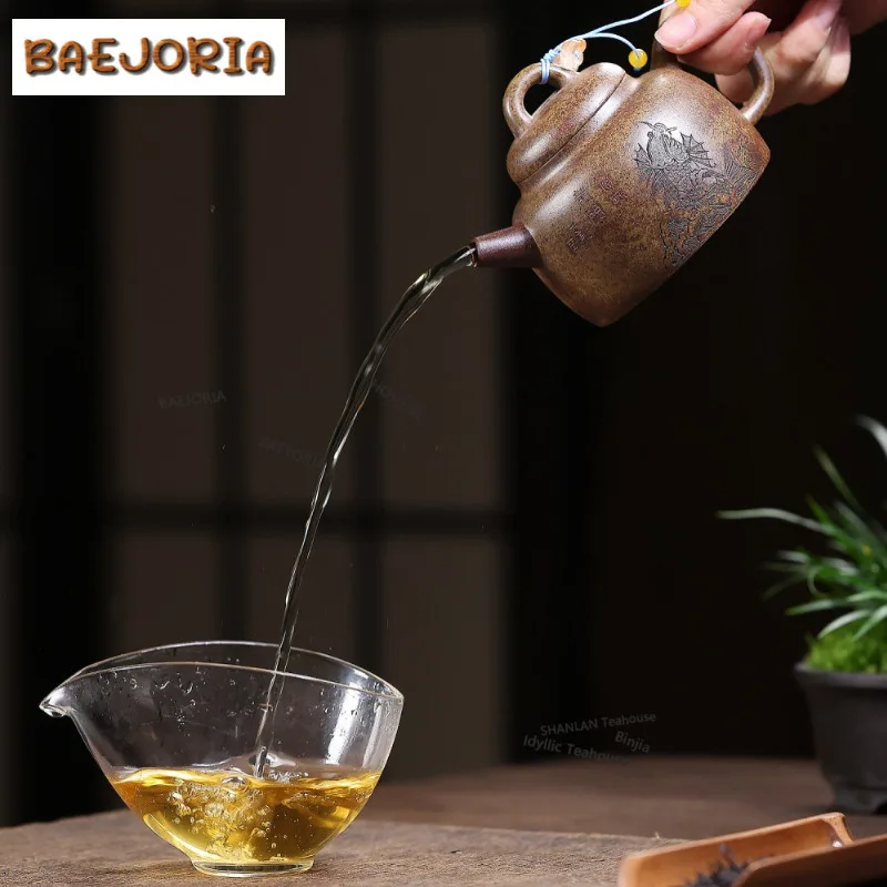 210ml Retro Yixing Purple Clay Teapots Master Handmade Bell Pot Raw Ore Agilawood Mud Kettle Chinese Zisha Tea Set Collection