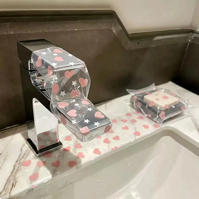 Disposable Toilet Seat Covers Non-Sticky Waterproof Skin-Friendly Cute Heart Print 1 Roll for Outdoor Camp Hotel Toilets