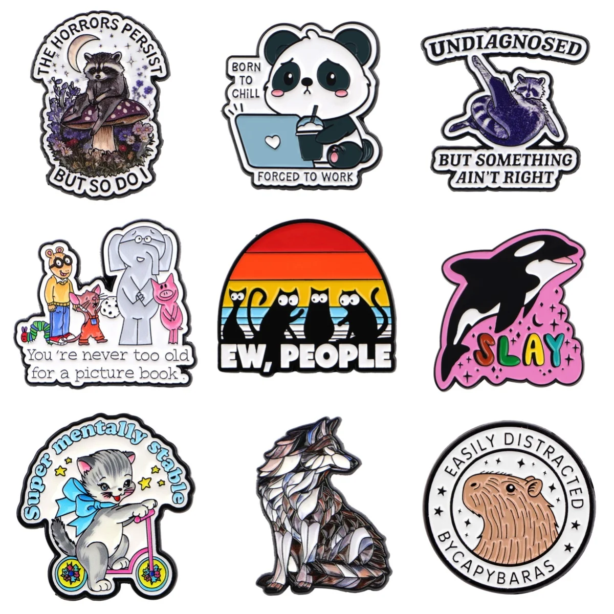 EW,PEOPLE Schwarze Katze Emaille-Pin Cartoon-Brosche für Mantel Wolf-Broschen Mode-Reversnadeln Schmuck Freunde Geschenk