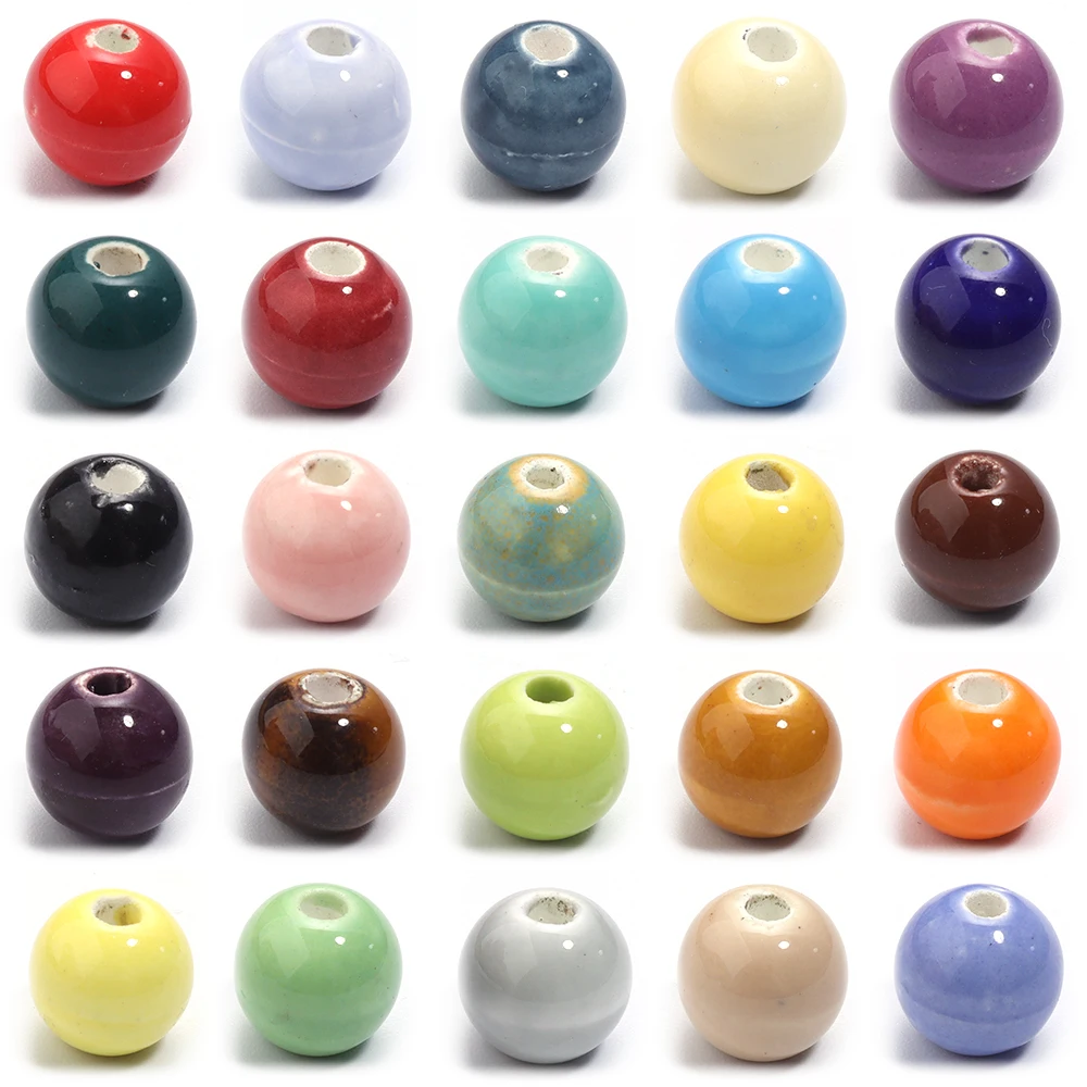 20pcs/lot Colorful Round Ceramic Beads Procelain Beads Loose Spacer Beads For Jewelry Making DIY Bracelet Necklace Accessories