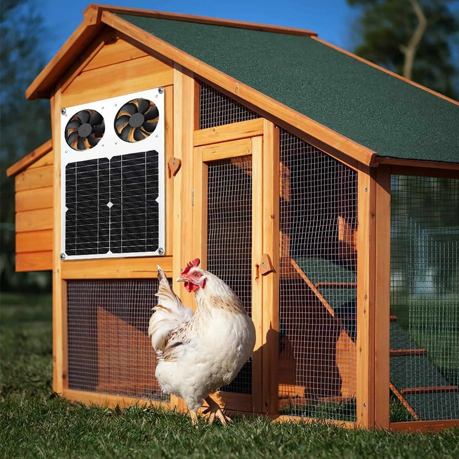 Solar Panel Fan Kit, 14W Weatherproof with DC Dual Fan Portable Energy Photovoltaic Power Generation for Small Chicken Coops