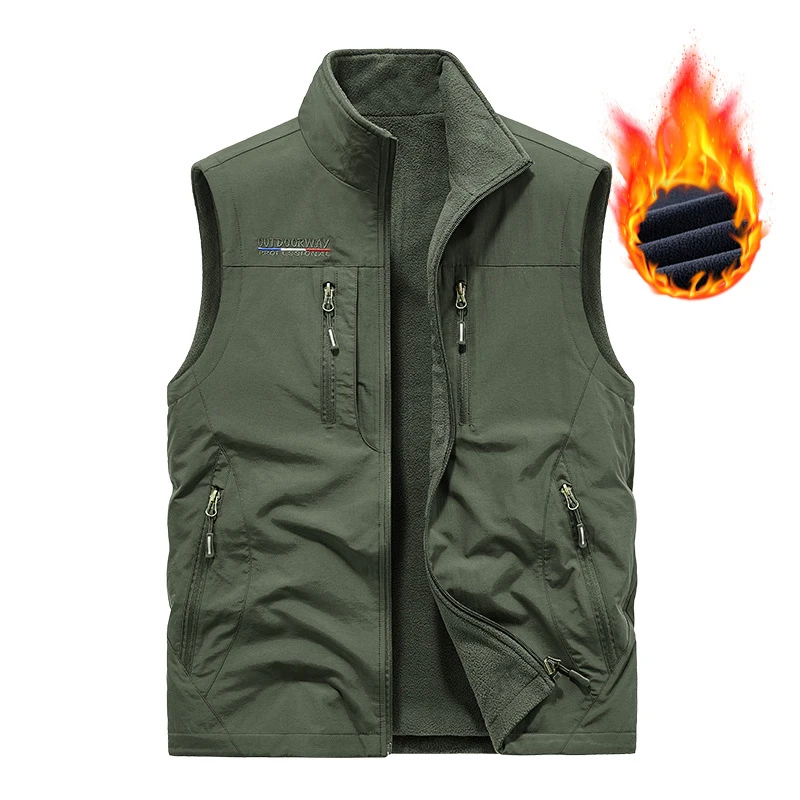 Winter Men's Multi-pocket Vests Casual Outdoor Fleece Fishing Vest for Men Warm Photographic Tooling Sleeveless Jackets Clothing