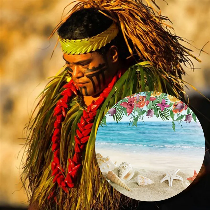 

Well Made-100Cm Diameter Hawaiian Skateboarding Beach Party Supplies Round Curtain Background Cloth Photo Photography Props Dura