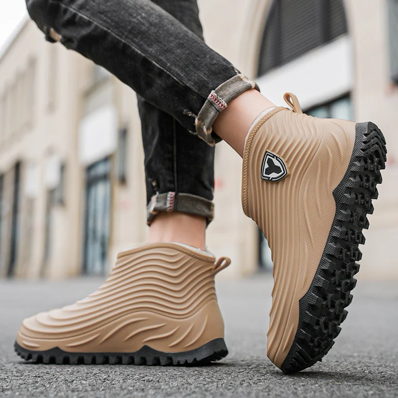 Warme Plüsch-Regenschuhe für Herren, Winter, rutschfest, wasserdicht, Outdoor-Wasserschuhe, Mode, Joker, Jugend, lässig, Waten, Camping, Regenstiefel