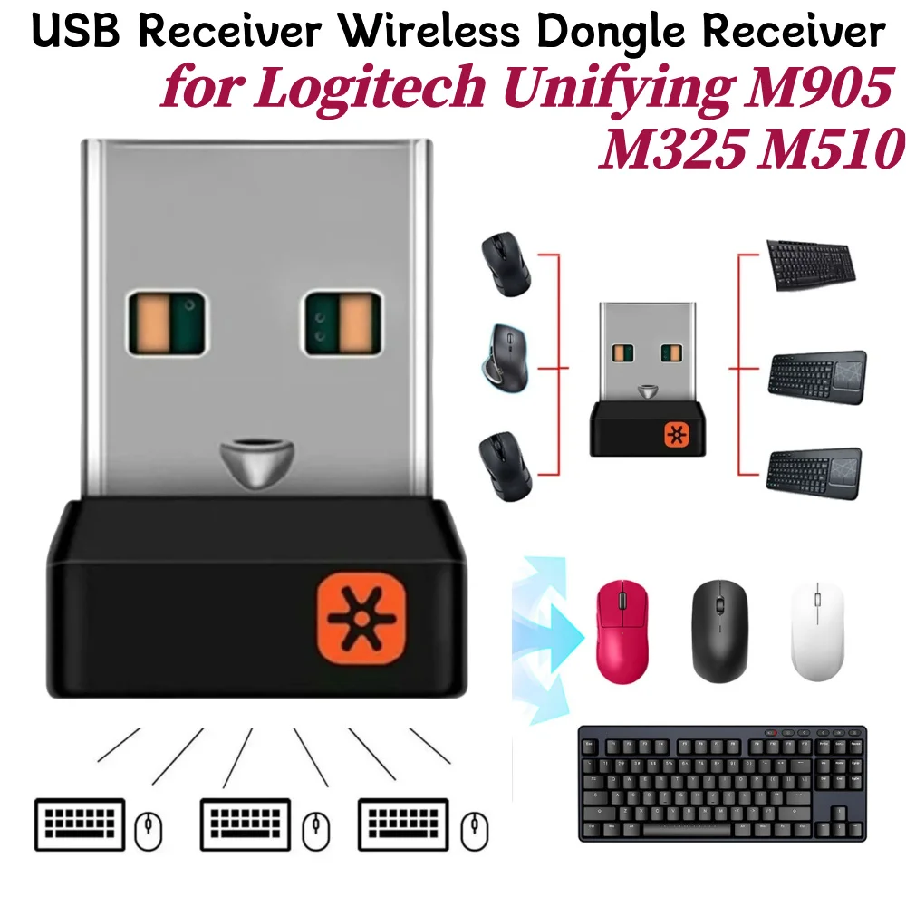 Receptor Dongle Sem Fio Conecta Até 6 Dispositivos Adaptador USB Dongle para Mouse e Teclado Logitech Unifying