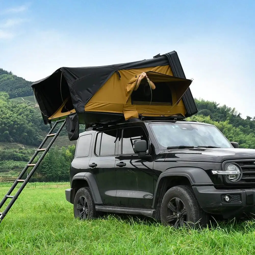 2026 New Outdoor 4 Person Side Fold Out 2XL Hard Shell Aluminum Rooftop Tents Side Opening Hybrid Roof Top Tent With Rack