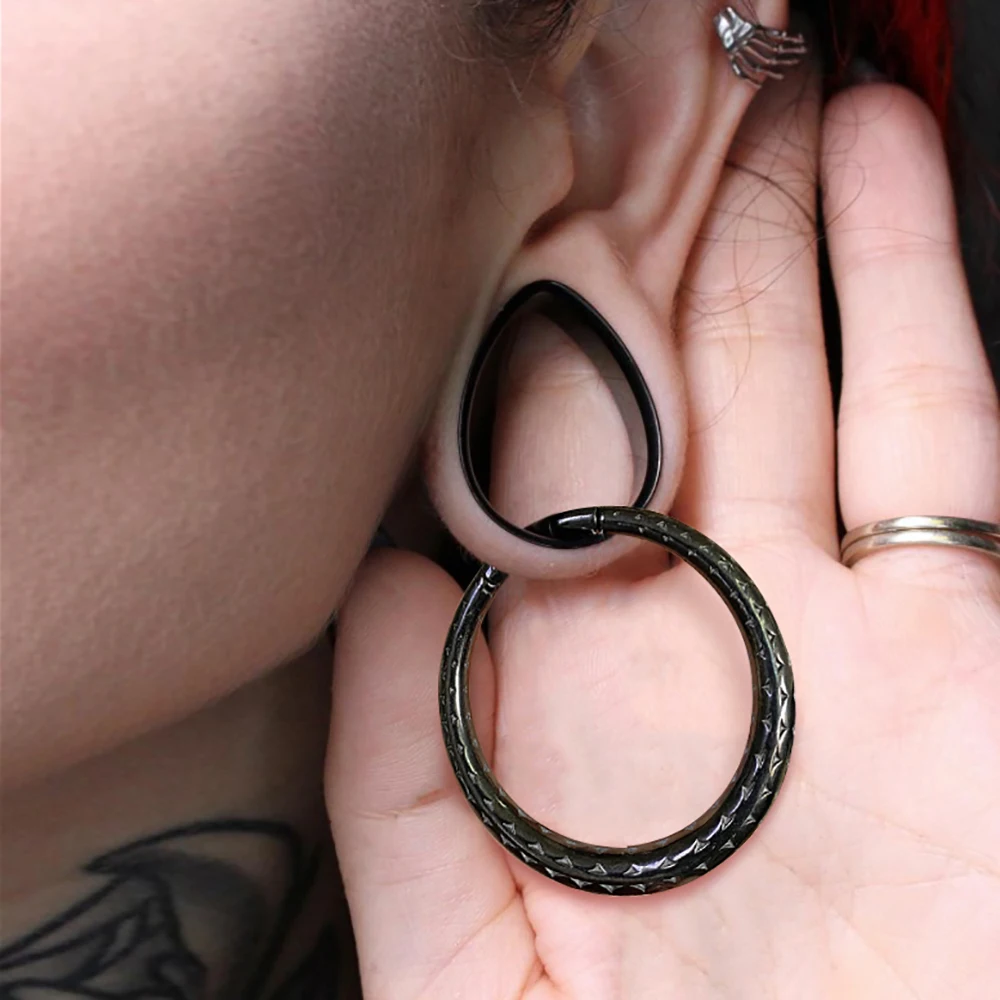 Giga 2Pcs 50mm Gauges Round Stainless Steel Ears Dangle Ear Weights Hanger 4mm(6g) for Stretched Earrings Piercing Body Jewelry