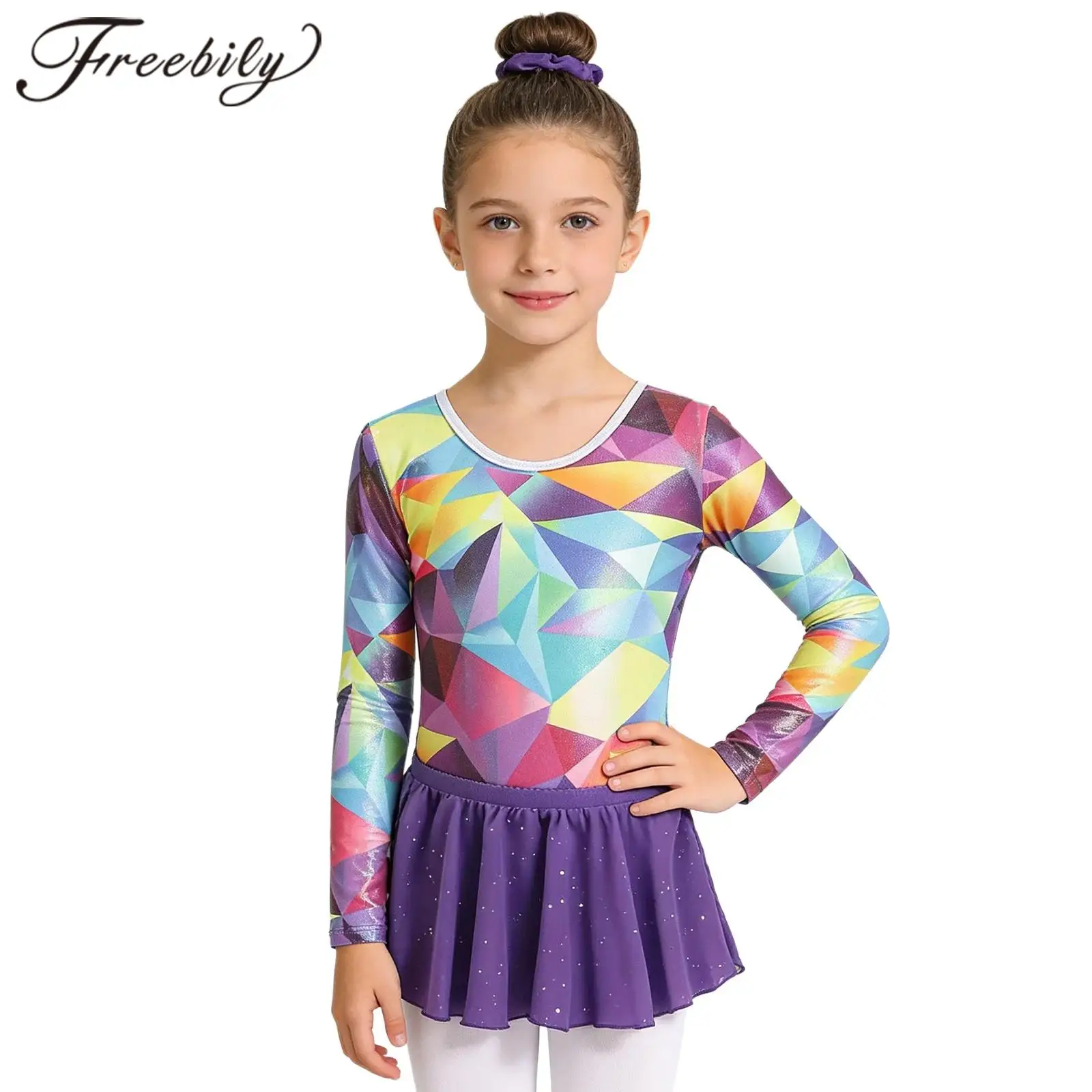 長袖ダンスウェアセット子供子供プリントバレエフィギュアスケートレオタードジャンプスーツ体操衣装女の子のためのボディスーツ