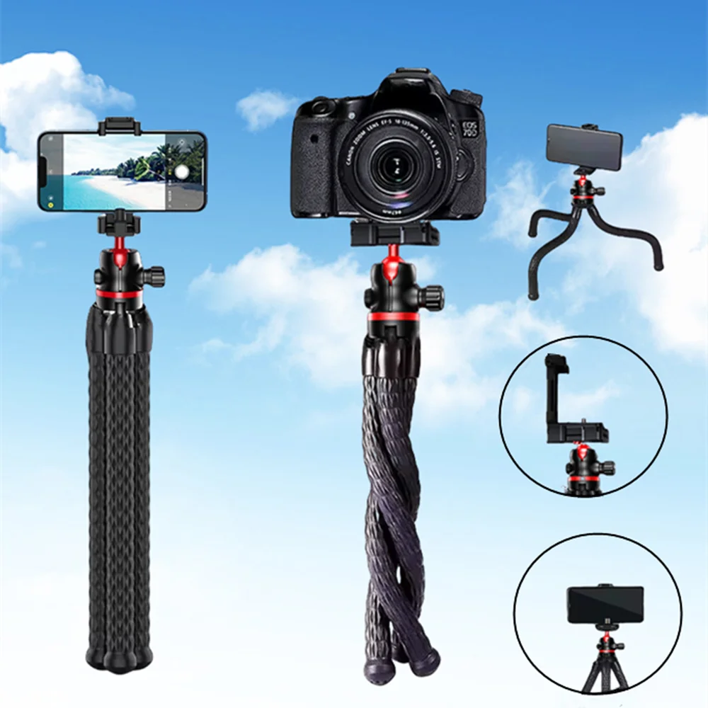 MEUYAG 2025 Novo Tripé Flexível Octopus para Câmera de Smartphone iOS DSLR Design 2 em 1 com Suporte para Telefone e Sapata Fria Lateral Parafuso 1/4''