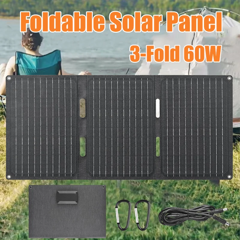 Panneau solaire pliable 60W, Portable, USB type-c, sac pliable, chargeur d'alimentation extérieur pour téléphone, randonnée, Camping, alimentations mobiles