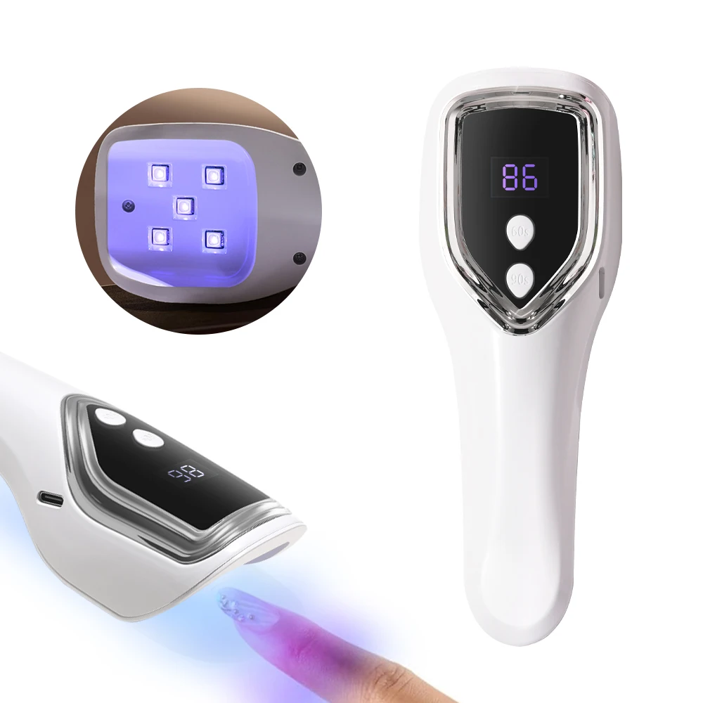 USB Rechargeable UV LED Nail Lamp Handheld Mini Manicure Light with 5 Lamp Beads for Quick Drying Gel Nail Polish