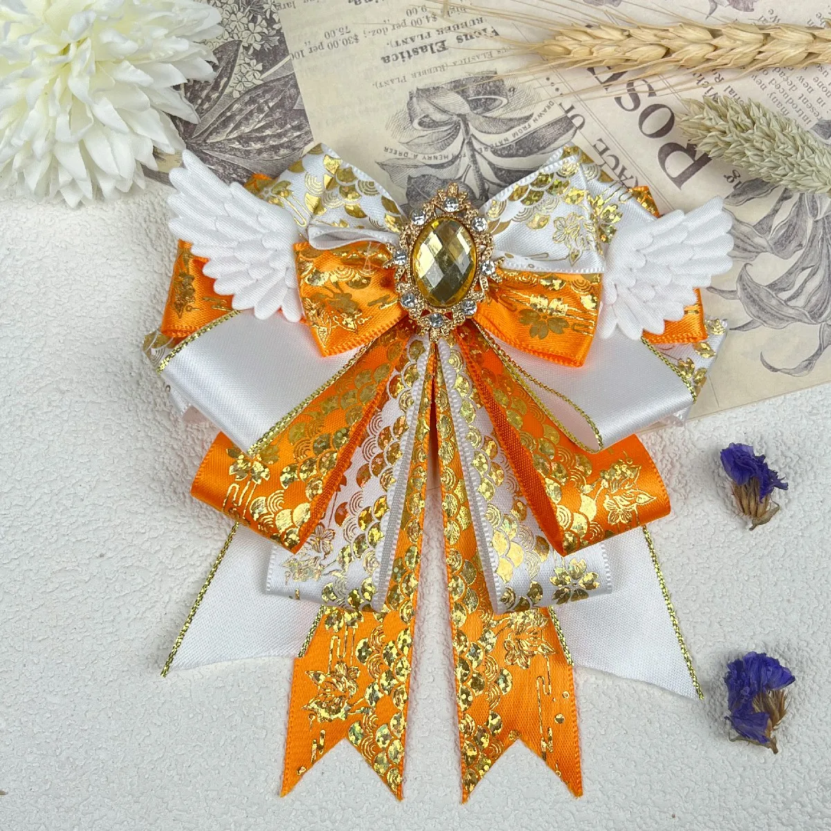 

Vintage Lolita Cosplay Bow Tie Anime Support Stick Angel Wings Bows Accessories Shirt Collar Flower Brooch Pure Handmade Jewelry