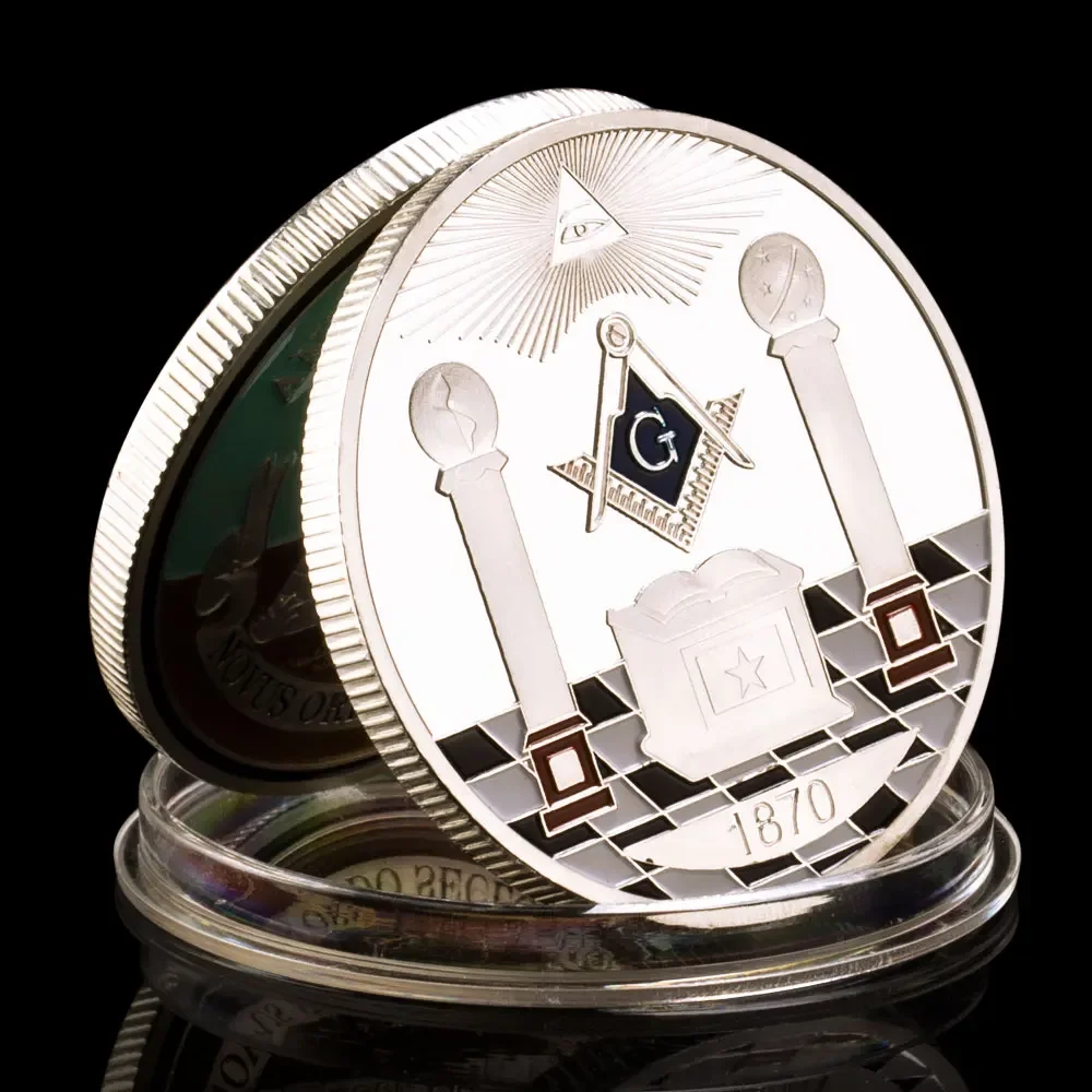 The Free Mason Souvenir Silver Plated Coin NOVUS ORDO SECLORUM Collectible Coin Annuit Coeptis Commemorative Coin Challenge Coin