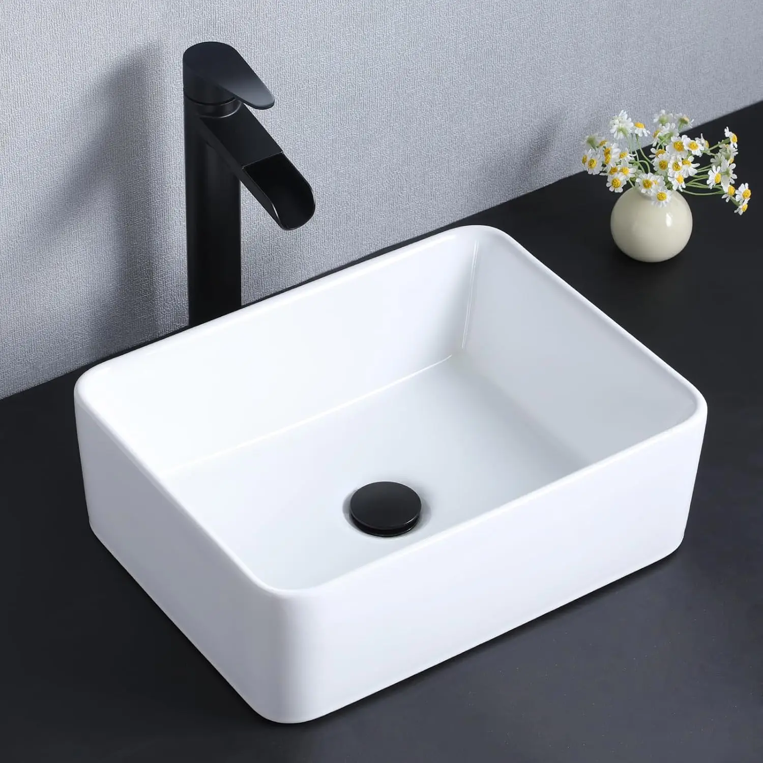 

Vessel Sink Rectangle 16" X 12" White Bathroom Vessel Sink Modern Commercial Porcelain Lavatory Small Above Counter Cerami