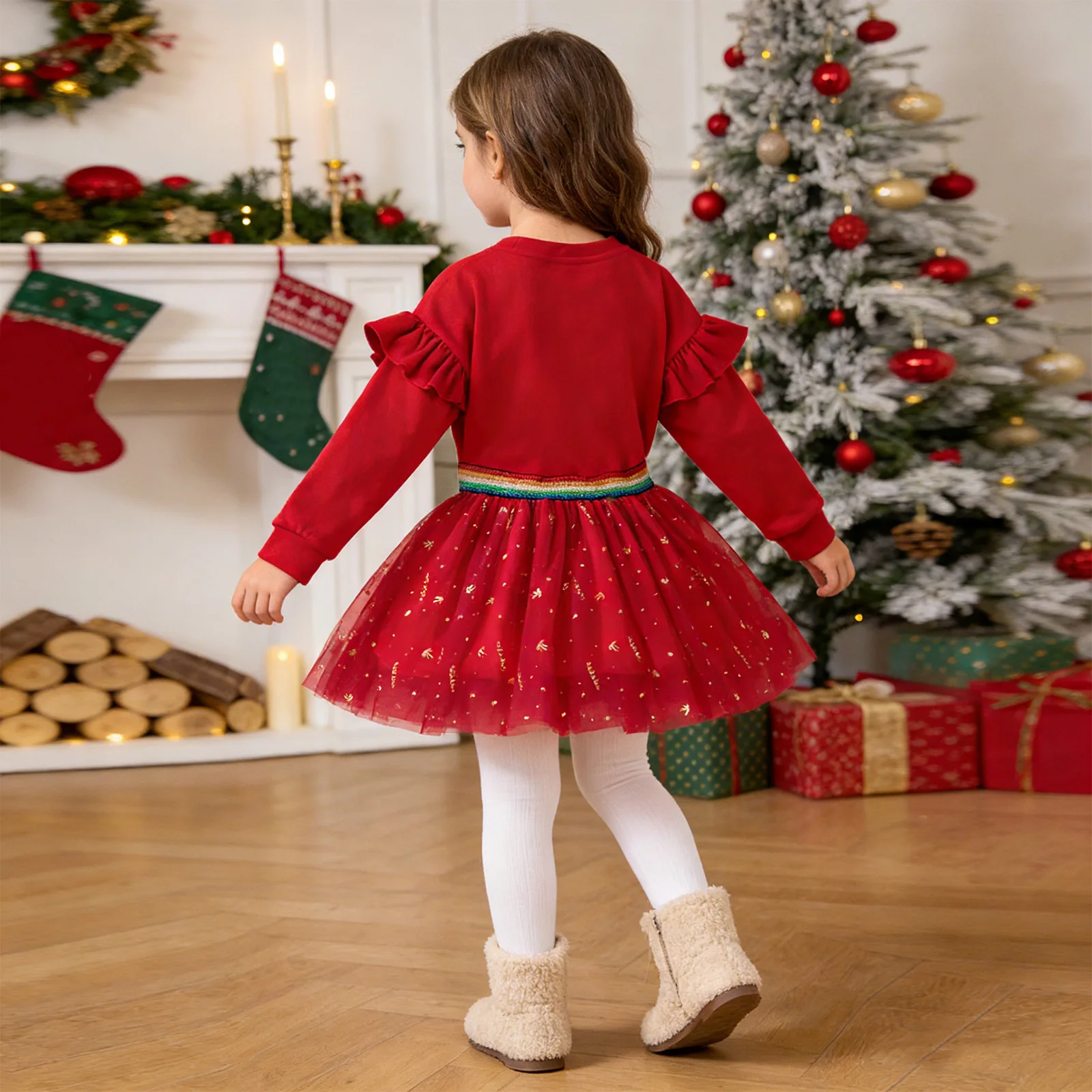 Baby Girls Clothes Long Sleeves Letter Print Pullover Top with Metallic Bow Tulle Skirt Christmas New Year Holiday Party Outfits