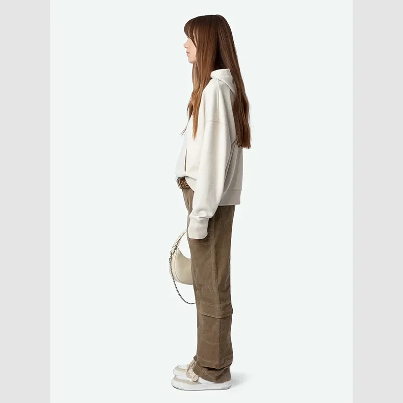 Pull polaire à capuche pour femme, nouvelle Niche française imprimée, diamant chaud, encre blanche, broderie diamant chaud, hiver