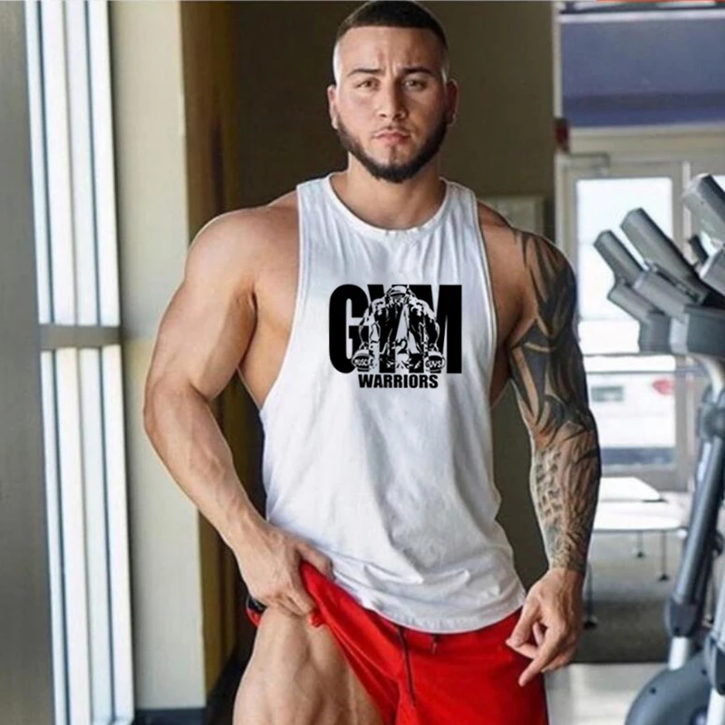 GYM WARRIORS Running Vests Mens Clothing Bodybuilding Tank Tops Cotton Fitness Sleeveless Shirt Muscle Workout Stringer Singlet
