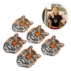 5 Pcs Tiger Head Patch Adhesive Patches Repairing Backpack Clothing Decors Embroidery Hat Polyester