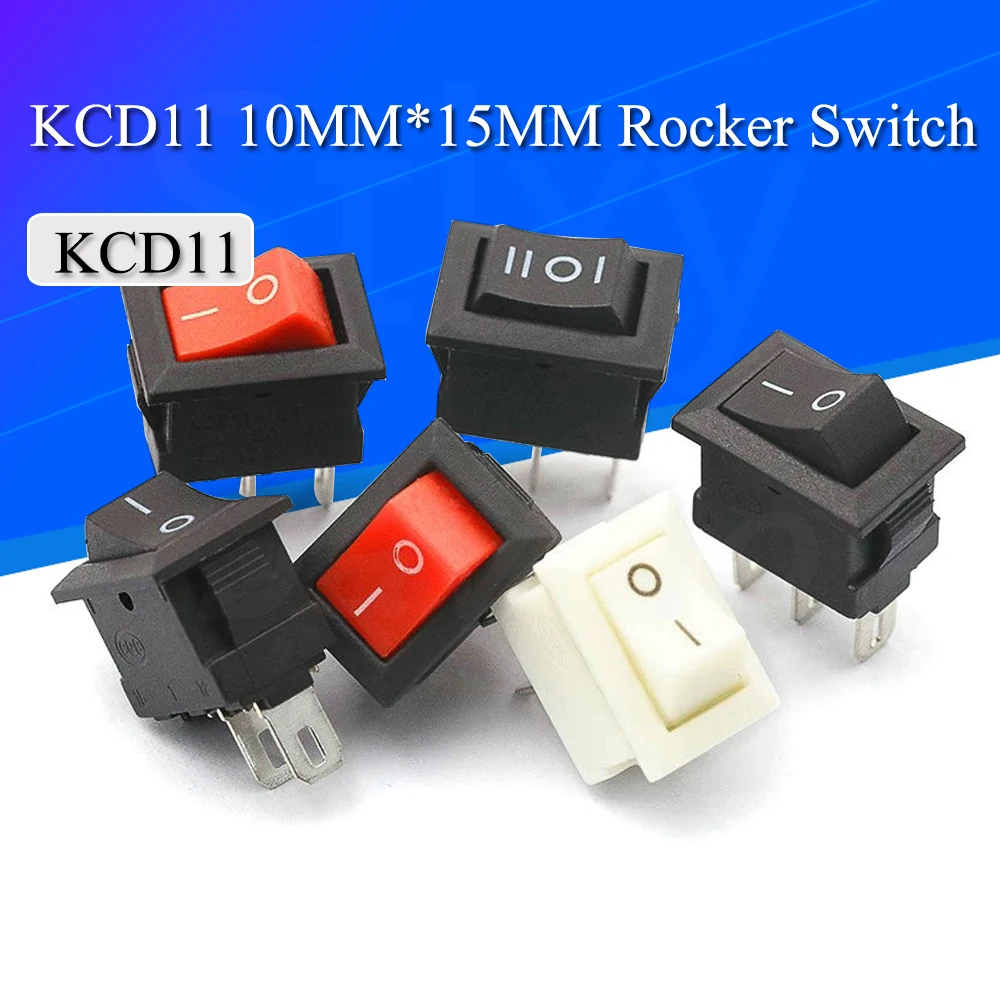 10PCS Push Button Switch 10x15mm SPST 2Pin 3A 250V KCD11 Snap-in on/Off Rocker Switch 10MM*15MM Black Red and White