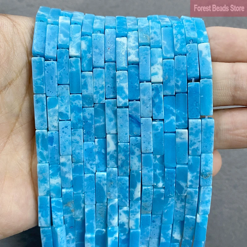 Square Tube Natural Light Blue Sea Sediment Turquoise Imperial Jaspers Spacer Beads Diy Bracelet,Accessories 15'' Strand 13x4mm