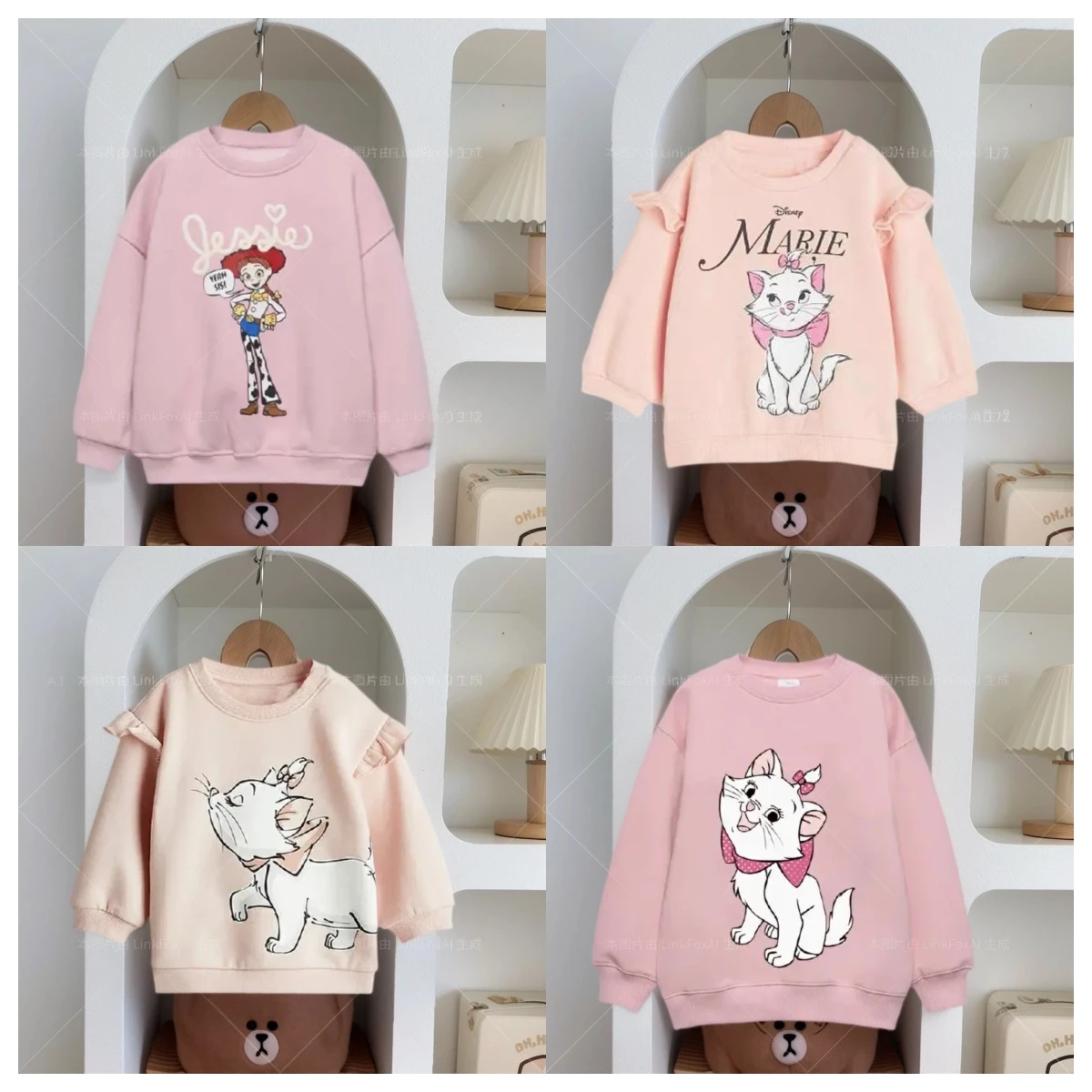 

Pink Top For Girls Children's Loose Casual Wear Spring And Autumn Clothing Children's Sportswear Printed Long Sleeved Top