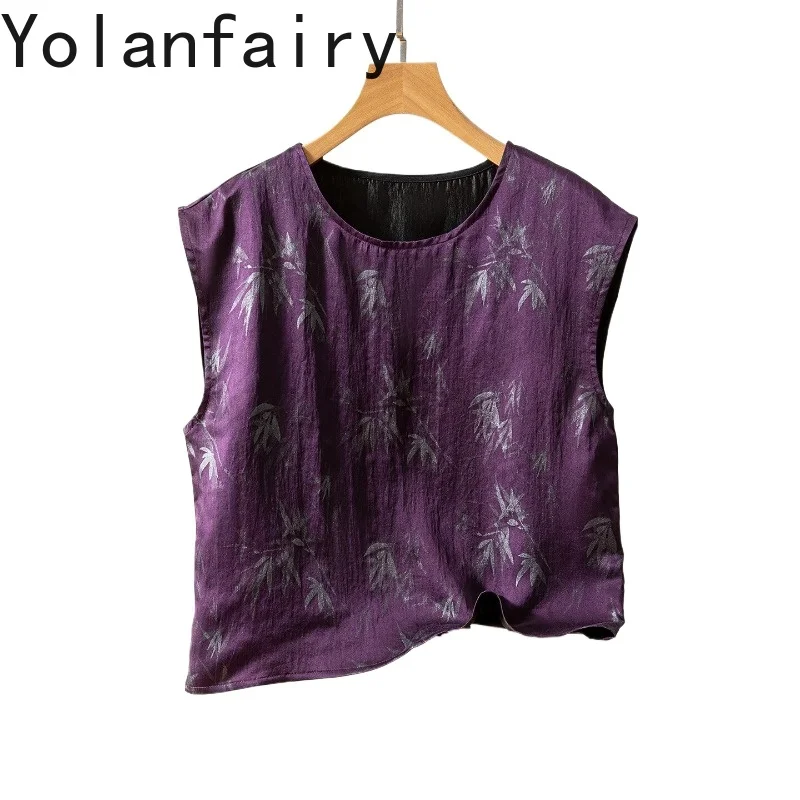 

YOLANFAIRY 100% Natural Mulberry Silk T Shirt T Shirts Woman Clothing Watered Gauze High Quality Shirts Female Short Womens Tops