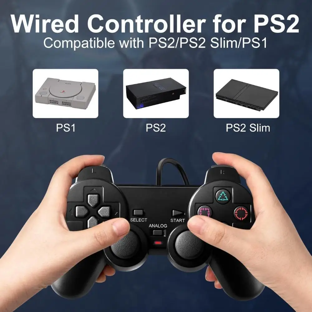 For PS2 Wireless Game Controller Dual Shock Vibration Joystick Gamepad Console Gaming Remote Control Transparent Color Joystick