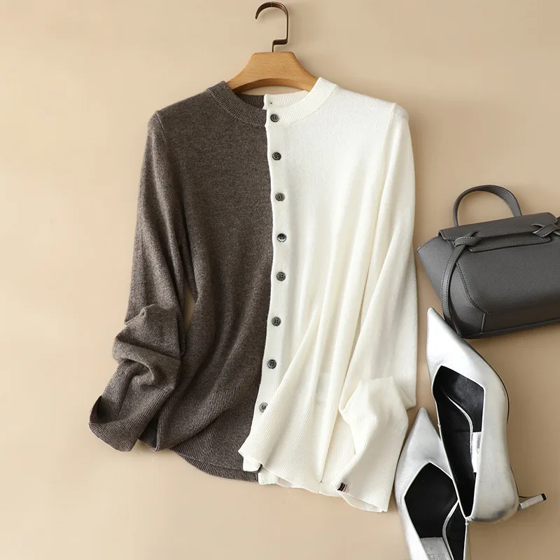 

autumn winter new streetwear fashion desingers sweater luxury 100% cashmere pacthwork cardigan