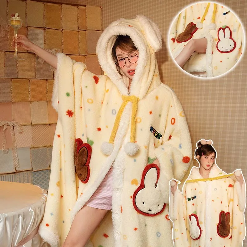 Miffy Herbst und Winter Kaninchen Cape Korallen Fleece Kapuzen Cape Pyjamas Kreative Anime Decke Umhang Cosplay Kostüm Hoodie Geschenke