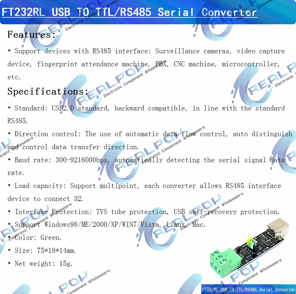 FT232 USB 2.0 zu TTL RS485 485 Serieller Konverter-Adapter FTDI Modul FT232RL SN75176 Doppelfunktion mit doppeltem Schutz – Detail 3