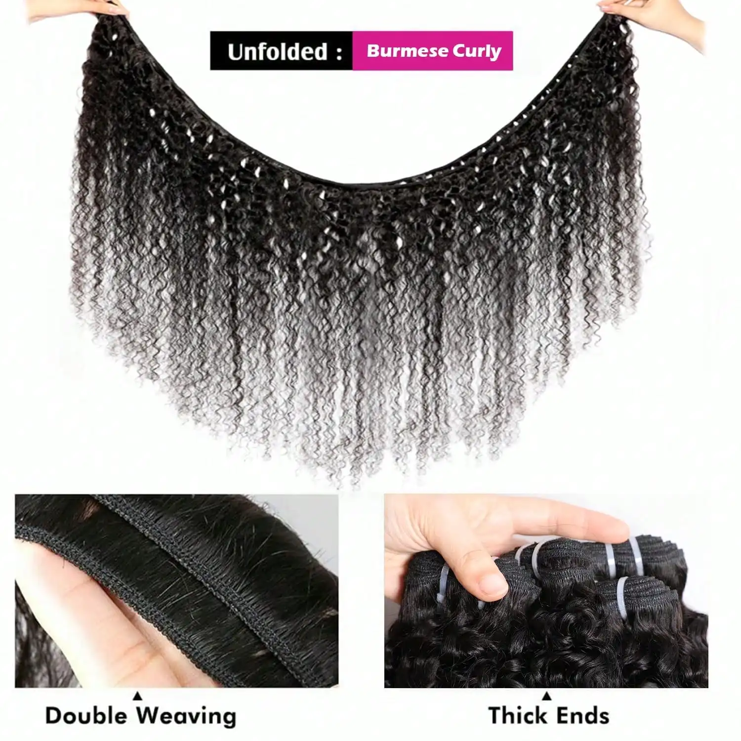 28 30 32 32 Inches Burmese Curly Bundles Human Hair 3/4  Bundle Human Hair Extensions Natural Color For Women Beginner Friendly