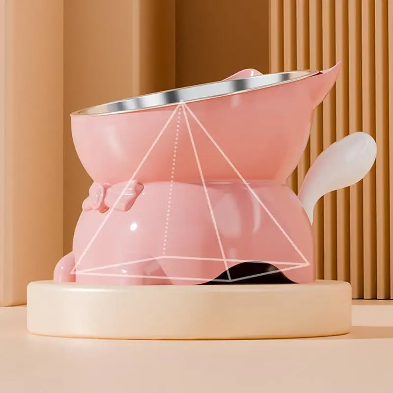 NOUVEAU! Gamelle surélevée en acier inoxydable pour chat, avec support incliné pour nourriture et eau, design mignon avec oreilles, protection du cou pour chats