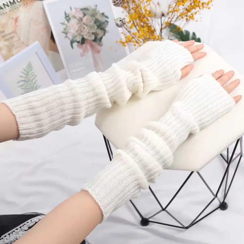 الشتاء الكورية نمط محبوك قفازات دافئة للنساء الشرير القوطية أصابع كم الذراع قفازات لينة Harajuku إكسسوارات فتيات
