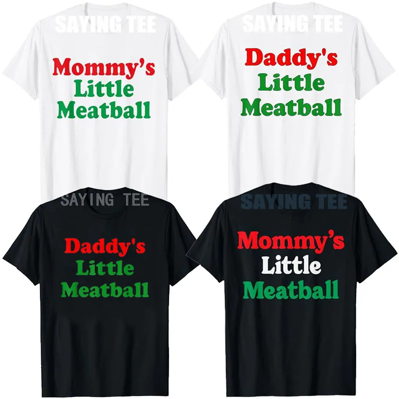 Camiseta gráfica con idea italiana de albóndiga pequeña de papá y mamá, divertida camiseta italiana con texto en inglés "I'm A Little Meatball" para niños, regalo novedoso Y2k