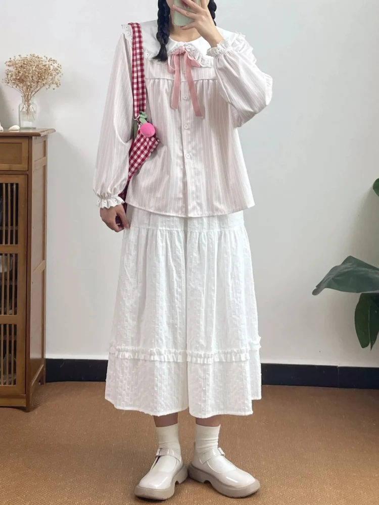 

Японские юбки с белой текстурой, женские весенне-летние милые юбки трапециевидной формы с высокой талией средней длины, универсальные феи Faldas Chic