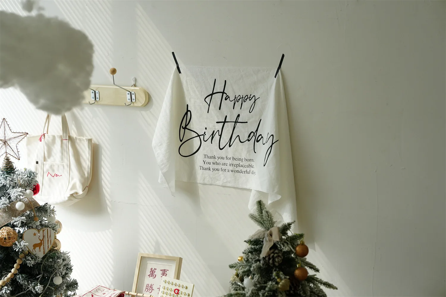 Happy Birthday Tapestry Baby White Half Banner Hanging Kids Party Poster Dressing Prop Decoration