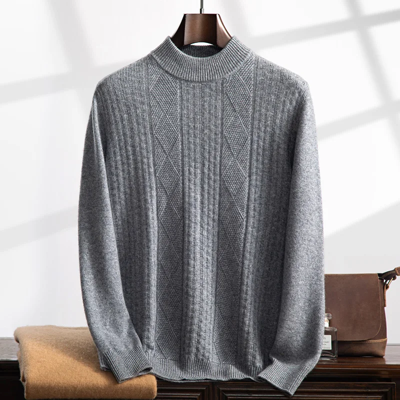 Ringer autumn and winter new 100% cashmere men's half turtleneck jumper slim warm knit solid color long sleeve top