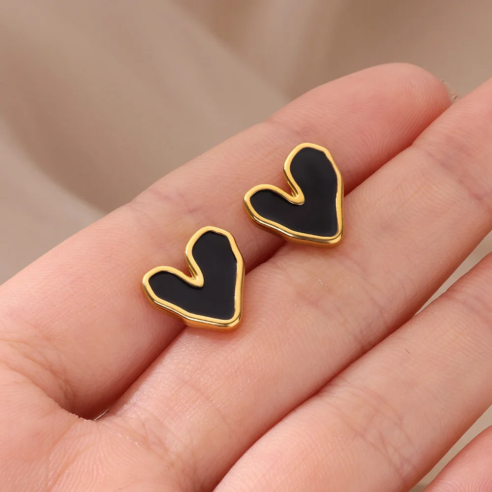 Heart Stud Earrings for Women Gold Color Stainless Steel Earrings 2024 Trend Aesthetic Piercing Ear Jewelry Freeshipping Items